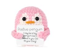 BOXOB Positive Penguin Doll, 2.6 Inch Funny Knitted Penguin Toy with Positive Card Woolen Cute Positive Penguin Crochet Plushies Cheer Up Gift for Friends Encouragement Decoration
