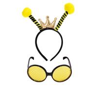 BOXOB Queen Bee Headband and Glasses, Bumble Bee Antenna Headband with Crown Bumblebee Sunglasses Costume for Children Women Adults Cosplay Party Favor Photo Props Yellow Accessories