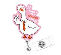 BOXOB Retractable Funny Goose Badge Reel, Pink Cute Animal Design Badge Holder with Alligator Clip for for Nurse Worker Nursing Student Teacher