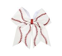 BOXOB Softball Hair Bows for Girls, Glitter Leather Cheer Bow Elastic Baseball Softball Hair Ties Headband Ponytail Holder Ribbon Accessories for Women Athletes (White & Red)
