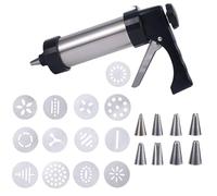 BOXOB Spritz Cookies Press Kit for Baking, Stainless Steel Biscuit Press Gun with 13 Cookie Discs & 8 Piping Tips Baking Decorating Supplies for DIY Cake Maker Dessert