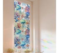 BOXOB Stained Glass Window Film, Ocean Style Decorative Windows Privacy Film 3D Glass Clings Holographic Colorful Window Stickers Easy Apply Reusable for Home Room Office Decor