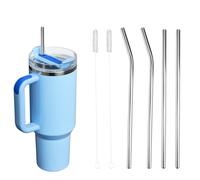 BOXOB Stainless Steel Straw Replacement for Stanley Quencher H2.0 Tumbler 40oz, 4pcs Reusable Metal Straws with 2 Cleaning Brush Compatible with 40oz Stanley Cup Tumbler|BPA-Free