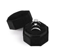 BOXOB Velvet Ring Box for Wedding Ceremony, Three Slots Octagonal Velvet Jewelry Ring Box for Proposal Engagement Wedding Anniversary Valentines Day for Holding 3 Rings (Black)