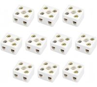 Boxonly 2 Way Ceramics Terminal Blocks for Electrical Wire Cable, High Temp Porcelain Ceramic Connectors 10A, 2 Position 5 Hole Ceramic Connector Blocks 21.3 x 19 x 14 mm 10pcs