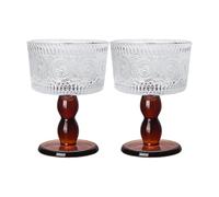 Boxonly Amber Sunburst Glass Goblet - 200ml Handcrafted Lead-Free Glass with Retro Floral Pattern, Amber Stem Design, Great for Red Wine, Champagne, and Festive Occasions