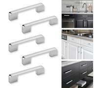 Boxonly Door Handles,96mm Hole Center Bright Chrome American Style Zinc Alloy Drawer Cupboard Wardrobe Door Handle Kitchen Hardware Cabinet Pulls 5 PCS