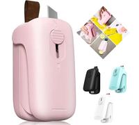 Boxonly FD White Mini Bag Sealer, 2-in-1 Heat Sealer and Cutter with Magnetic Back, Lanyard, Handheld Bag Resealer for Plastic Bags, Snack Bags, Food Storage - Pink Color