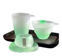 Boxonly Gradient Green Frosted Glass Tea Set - Includes Gaiwan, Gong Cup, Snow Cup, and Cup Mat - 4-Piece Heat-Resistant Gongfu Teaware for Home, Office, or Gift Use - Modern Chinese Style
