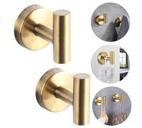 Boxonly Heavy Duty No-Drill Stainless Steel Suction Cup Coat Hook - Bathroom and Kitchen Towel Hooks, Gold - 2 Pcs, Strong Suction Hold, Removable, Up to 5kg Capacity, Modern Minimalist Design