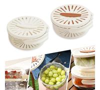 Boxonly Multifunctional Fruit and Vegetable Washing Bowl with Lid - 2-in-1 Plastic Drain Basket with Foldable Handle, Colanders and Strainers for Kitchen Use (White and Brown, 2 Pcs)