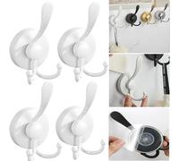 Boxonly No-Drill Suction Cup Duck Tongue Twin Hooks,2024 Upgraded Stainless Steel Waterproof Hooks for Bathroom,Shower,Kitchen,and Mirrors-Heavy Duty Towel Holders (4 Pcs, White)