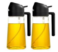 Boxonly Olive Oil Dispenser Bottle - Black 2-in-1 Sprayer & Pour Bottle, 7"x3" / 18x8 cm, Leak-Proof Design, 470ml for Kitchen, BBQ, and Salad, 2Pcs