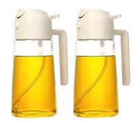 Boxonly Olive Oil Dispenser Bottle - White 2-in-1 Sprayer & Pour Design, 470ml Non-Drip Glass Bottle for Healthy Cooking, Air Fryer, and Salad Dressing, 2Pcs