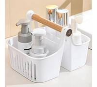 Boxonly Portable Shower Caddy with Bamboo Handle-Divided Organizer Basket for Toiletries,Makeup,and Jewelry-Perfect for Bathroom,Dorm,Shelf&Cabinet-Modern Eco-Friendly Design-White