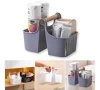 Boxonly Portable Shower Caddy with Bamboo Handle-Divided Organizer Basket for Toiletries,Makeup,and Jewelry-Perfect for Bathroom,Dorm,Shelf&Cabinet-Modern Eco-Friendly Design-Gray
