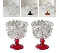 Boxonly Red Vintage Dessert Glass Set of 2 - Crystal Embossed Goblets, 250ml Capacity for Ice Cream & Desserts, 4.7"x3.9" / 12cmx10cm Elegant Glassware for Home & Café
