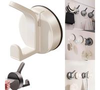 Boxonly Suction Cup Hooks for Bathroom and Shower Wall - Strong Vacuum Towel Holder, Plastic Loofah and Sponge Hanger for Glass Door or Tile (Milk White, 1-Pack)