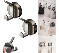 Boxonly Suction Cup Hooks for Bathroom and Shower Wall - Strong Vacuum Towel Holder, Plastic Loofah and Sponge Hanger for Glass Door or Tile (Gun Gray, 2-Pack)