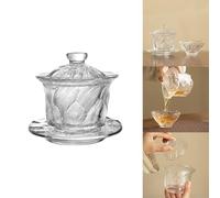 Boxonly Vintage Ice-Glass Gaiwan Tea Bowl, Handcrafted 180ml Glass Tea Cup with Lid and Saucer, Perfect for Kung Fu Tea, Lead-Free and Heat-Resistant Glassware for Home or Office