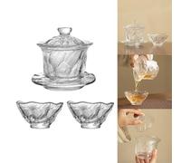 Boxonly Vintage Ice-Glass Tea Set, Includes 2 Handcrafted Teacups (90ml Each) and 1 Gaiwan with Lid and Saucer, Elegant Kung Fu Tea Set for Home or Office, Heat-Resistant and Durable Glassware