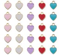 boxoon 100 Rainbow Heart Enamel Charms, Multicolor Jewelry Making Pendants, 0.4 X 0.5 In Zinc Alloy For Necklaces, Bracelets, Keychains