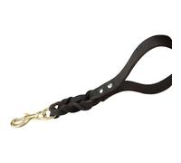 boxoon 11.8 inch Short Control Pet Leash for Large Dogs, Genuine Cowhide Leather, Hand-Woven Handle, Rivet Reinforced Training Tab, Colorfast Black, Brass Snap, for German Shepherds