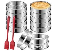 boxoon 22 Pcs 4 Inch English Muffin Rings, Stainless Steel Double Rolled Tart Rings, Round Baking Molds with 2 Silicone Brushes, Nonstick for Crumpets, Cookies, Pastries, Muffins and Homemade Dessert