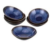 boxoon 6 Pcs Ceramic Sauce Dishes, Oval Dipping Bowls, Blue Buffet Fruit Plates, Small Sauce Cups for Condiment, Side Dishes, Appetizer, Snacks, Microwave and Oven Safe