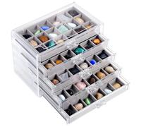 boxoon 90 Grids Rock Display Case For Collectibles, Jewelry: Clear Acrylic Collection Box With 5-Drawer, Crystal Display Shadow Box, Removable Velvet Inserts, Gemstone Display Organizer