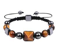 boxoon Adjustable Tiger'S Eye Bracelet, Handwoven Crystal Beaded Wristband With Hematite, Modern Design, Protective Energy