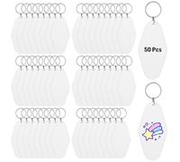 boxoon Diy Craft Ornaments, 50 Pcs Blank Motel Keychains, Sublimation Heat Transfer Keychains, Plastic Rhombus Luggage Tags With Rings, Vintage Hotel Keychains