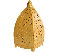 boxoon Large Gold Metal Candle Lantern Holder, Ramadan Moroccan Inspired, Hollow With Star And Moon Cutout, Vintage Decorative For Tabletop Or Hanging