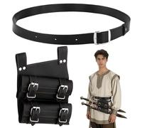 boxoon Medieval Double Sword Holster with Adjustable Belt, PU Leather Dual Scabbard Holder and Metal Buckles, Suitable for Cosplay Costume, Stage Performance, and Halloween Attire