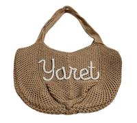 boxoon Personalized Crochet Beach Bag with Custom Name Embroidery, Brown Hollow Mesh Knit Shoulder Bag, Woven Tote for Seaside Vacation, Large Capacity Boho Purse for Daily Leisure