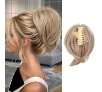 boxoon Realistic Feel, Heat Resistant Claw Clip Ponytail Extension,10 in. Blonde Messy Bun Hair Piece, Changeable Style for Some Events