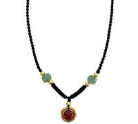 boxoon Red Agate Pendant Necklace, Crystal Healing Stone, Green Dongling Beads, Black Rope, Gold Hook, For Personal Style & Protection