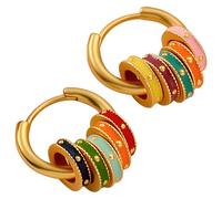 boxoon Retro Matte Enamel Dangle Earrings With Pearl Accents For Women, Stylish Rainbow Hoop Design, Comfortable Huggie Earrings For Daily Use