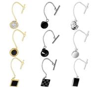 boxoon Tie Tack Clutches, Metal Chain Connection, Classic Gold And Black Design, Crystal Details, 9 Pcs Tie Tacks For Men, Ideal Present For Any Ocn