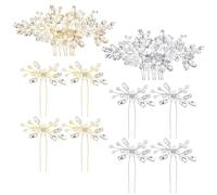 boxoon Wedding Hair Accessories, Graceful Hair Combs With Crystal And Pearl, Brides Hair Pins Set, 10 Pcs Golden & Silver Hair Combs For Bridal