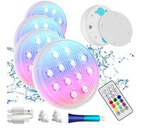 BOXPSII Pool Lights, Upgraded Rechargeable Submersible LED Lights with Remote, IP68 Waterproof 16 Color Floating Light with Magnet, Pool Light for Above Ground Inground Pools,Hot Tub, Bath 4 Pack