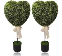 Boxwood Heart Topiary Outdoor,29inch Valentine's Day Heart Shaped Topiary Trees Greenery Artificial Bow,UV-Resistant De with
