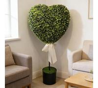 Boxwood Heart Topiary Outdoor,29inch Valentine's Day Heart Shaped Topiary Trees with Bow,UV-Resistant Artificial Greenery Decorations with Pot,Faux Fake Bushes Plants for Garden Patio Decor