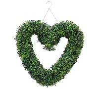 Boxwood Wreath, 16.5 Inch Heart-Shape Artificial Green Wreaths for Front Door, Hanging Summer Door Wreath, Front Door Wreaths for Summer, Party, Home, Wall, Wedding, Front Door Wreaths for Summer