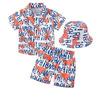 Boy 3 Piece Summer Clothes Set Little Kids Short Sleeve Button-Down T-Shirt Tops Shorts Beach Casual Formal Outfits Dinosaur 3-4 Years