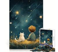 Boy And Cat Watching Shooting Stars Puzzle for Teenagers 1000 Pieces Mind Power Unwind Easily Uniform Edges Chic Xmas Gift (38X52CM)