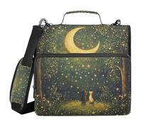 Boy and Dog Glittery Stars Moon 1.5 Inch 3 Rings Zipper Binder Organizer with Handle and Removable Shoulder Strap Laege Capacity Document Organizer Bag for Middle School