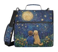 Boy and Dog Stars Moon Dreamy 1.5-Inch 3-Rings Organizer Binder with Shoulder Strap Easy to Carry Portable Portfolio for School and Office
