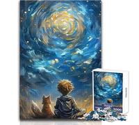 Boy And Fox Gazing at Galaxy Jigsaw Puzzles 1000 Pieces for Teenagers Mindful Learning Fun Game Unique Gift for Joyful Celebrations Size 50x75cm