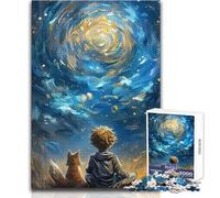 Boy And Fox Gazing at Galaxy Teenager Jigsaw Puzzles 1000 Pieces Educational Observation Skill Game Perfect Meaningful Festive Gift Size 38x52cm